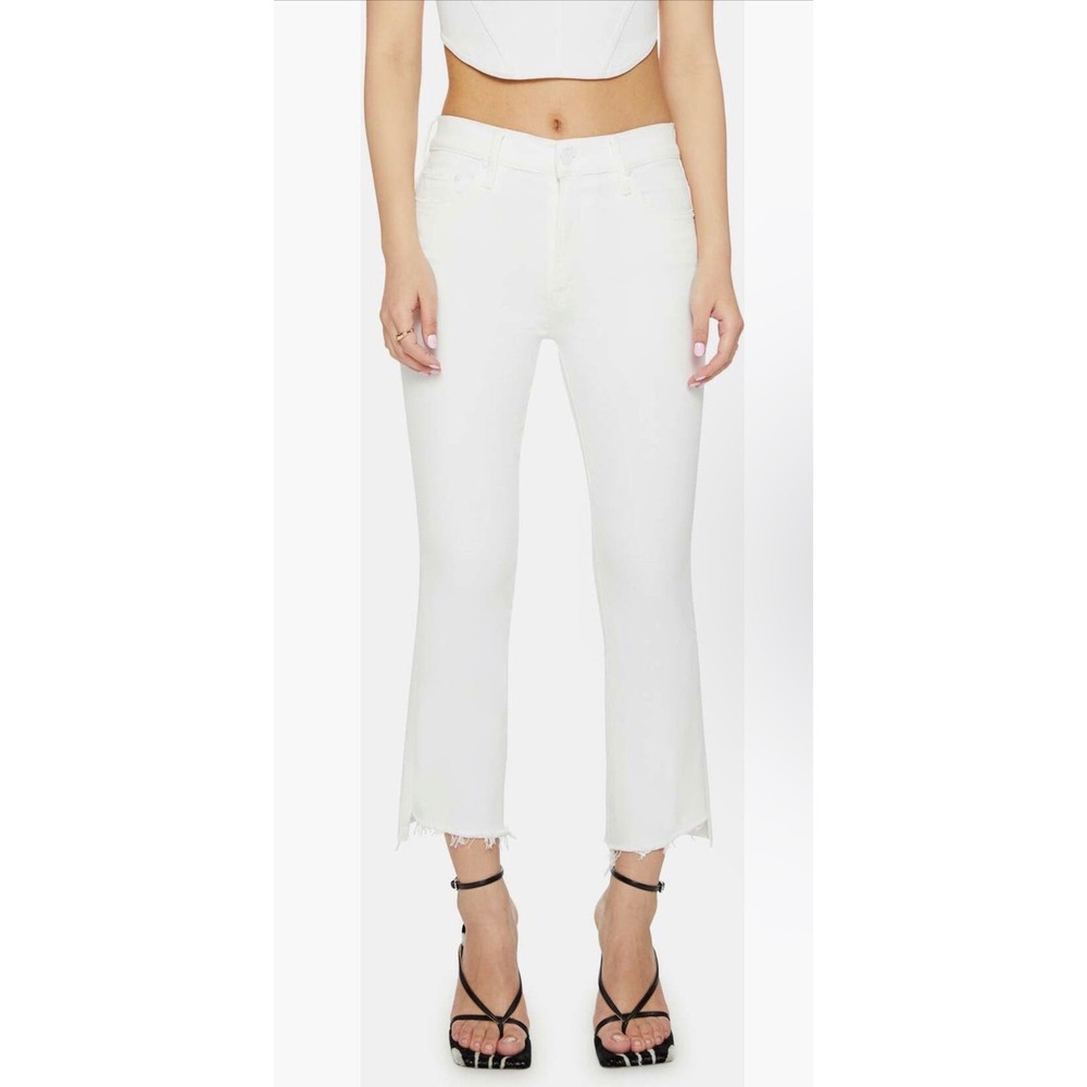 NWT MOTHER JEANS! / Insider Crop Step Fray in White / Size 24 / No Flaws!